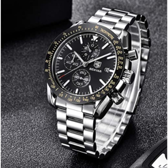 NWT Mens Luxary Benyar Leather Band Watch